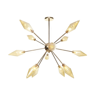 9/12/15 Bulbs Indoor Chandelier Pendant Light Industrial Amber/Clear Hanging Fixture with Diamond Glass Shade