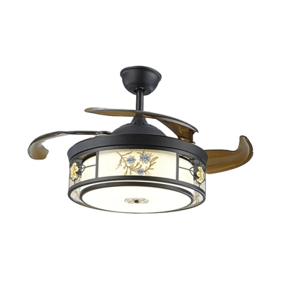 Acrylic Black Ceiling Fan Lighting Drum LED Traditionalist Semi Flush Mount, Wall/Remote Control/Frequency Conversion
