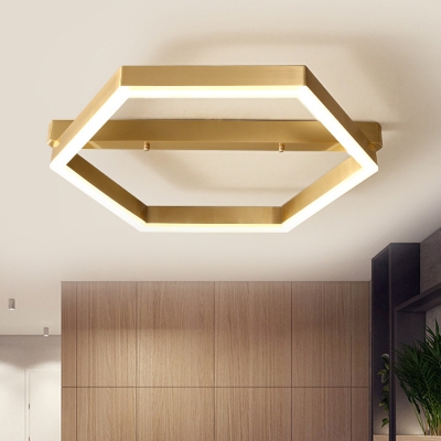 Acrylic Hexagon Ceiling Light Fixture Postmodern LED Flush Light for Bedroom in Gold