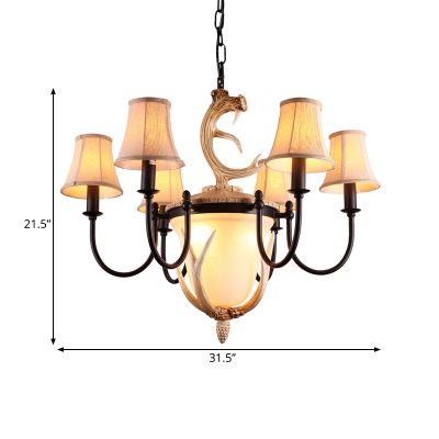 Armed Restaurant Chandelier Lamp Traditionary Metal 9/12 Heads Black Hanging Ceiling Light with Flared Fabric Shade