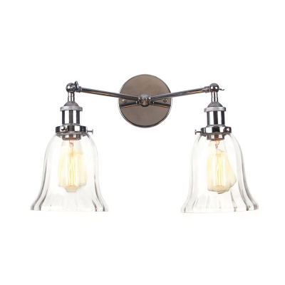 Bell Dining Room Wall Lighting Fixture Vintage Style Clear Glass 2 Lights Black/Bronze/Brass Sconce Light
