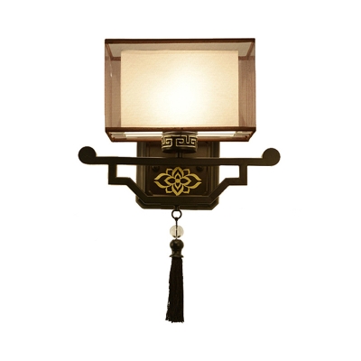 Black 1 Light Wall Sconce Lighting Traditional Metal Rectangular Wall Mount Light with Fabric Shade for Kitchen