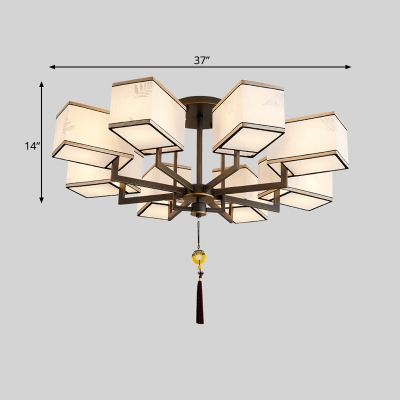 Black 6/8/10 Lights Semi Flush Mount Chandelier Traditionalism Metal Rectangle Ceiling Mounted Light with Fabric Shade