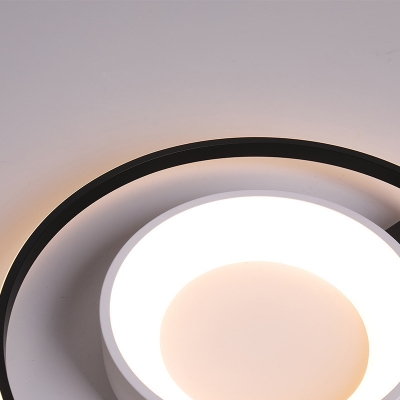 Black-White Ringed Ceiling Fixture Contemporary Acrylic LED Flush Mount Light in Warm/White Light