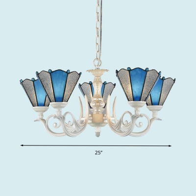 Blue 3/5/8 Bulbs Chandelier Pendant Light Mediterranean Cut Glass Tapered Suspension Lamp for Living Room