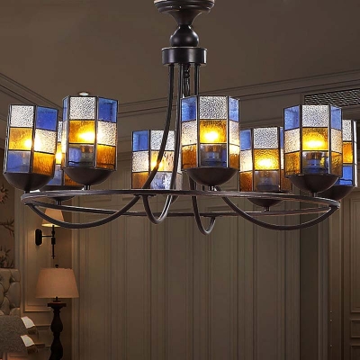 

Blue 4/6/8 Lights Hanging Chandelier Mediterranean Stained Art Glass Cylinder Pendant Light Fixture for Living Room, HL581824