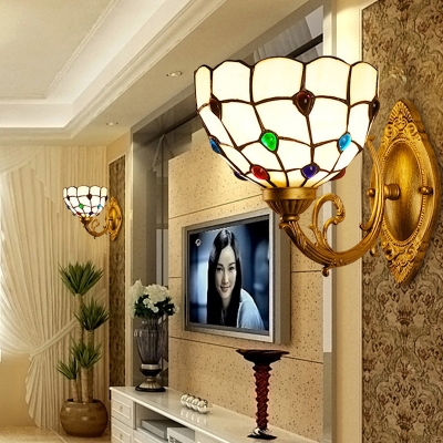 Brass 1 Light Wall Lighting Fixture Tiffany Stylish White Glass Beaded Sconce Light for Living Room