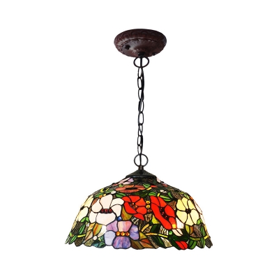 Bronze Flower Chandelier Lighting Mediterranean 2 Lights Red/Blue Cut Glass Suspension Lamp for Kitchen