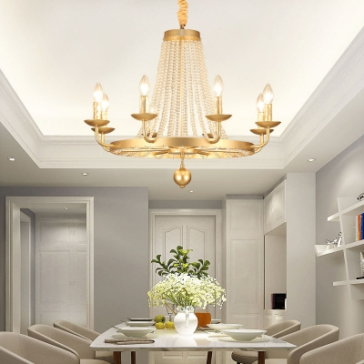Candelabra Crystal Chandelier Lighting Fixture Countryside 6/8/10 Lights Living Room Drop Pendant in Gold