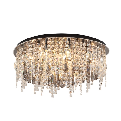 Clear Crystal Waterfall Flush Mount Modernist 12 Bulbs Close to Ceiling Lamp for Living Room