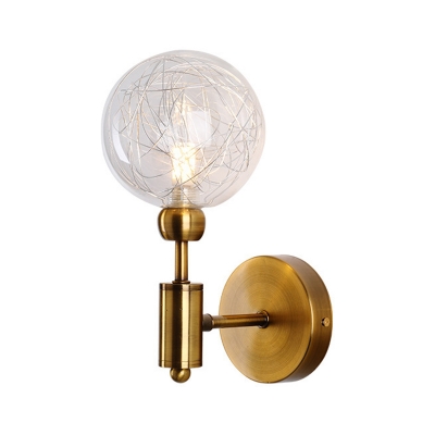 Clear Glass Ball Wall Lighting Fixture Industrial Style 1/2-Light Black/Brass Finish Sconce Lamp for Restaurant