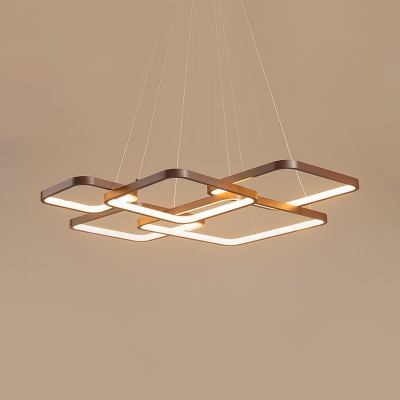 Coffee Square Hanging Lamp Contemporary Metal LED Chandelier Pendant Light in Warm/White Light