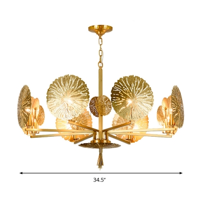 Colonial Lotus Chandelier Lighting Fixture 6/8 Heads Metal Pendant Ceiling Light in Gold for Living Room