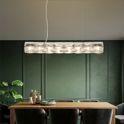 Contemporary 6/8 Bulbs Island Lamp Cylinder Pendant Light Fixture with Clear Crystal Shade