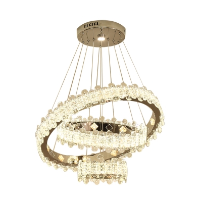 Contemporary Round Ceiling Chandelier Cut Crystal LED Hanging Light Fixture in Nickel