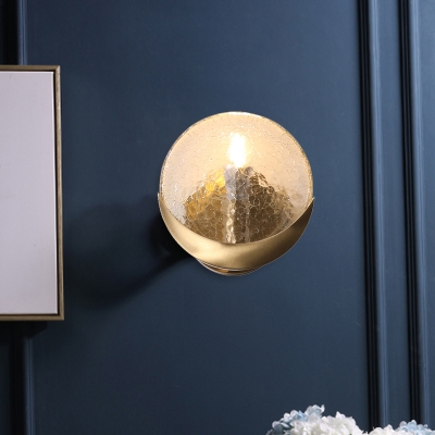 Crackle Glass Gold Wall Lighting Round 1 Bulb Traditional Wall Sconce Light for Bedroom