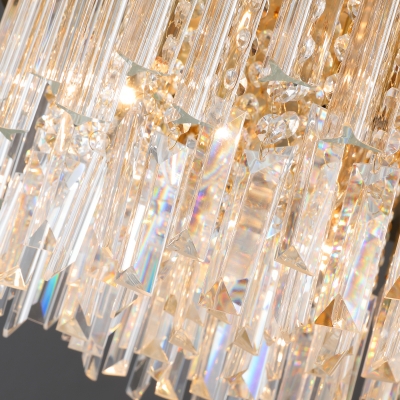 Crystal 2-Tier Ceiling Chandelier Modernist 6 Bulbs Gold Hanging Pendant Light for Dining Room