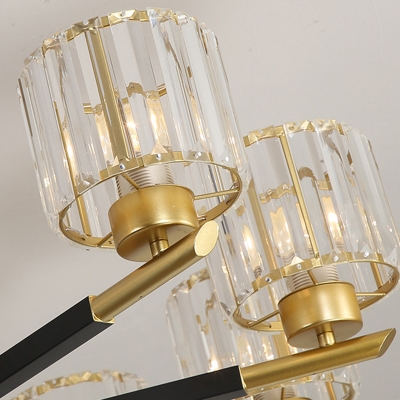 Crystal Cylinder Hanging Chandelier Contemporary 8 Lights Ceiling Lamp in Black and Gold