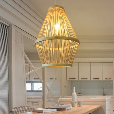 Curved Dining Room Hanging Pendant Light Bamboo 1 Light Modern Down Lighting in Wood