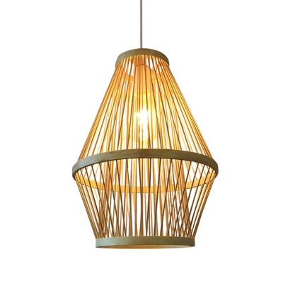 Curved Dining Room Hanging Pendant Light Bamboo 1 Light Modern Down Lighting in Wood