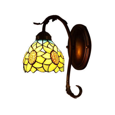 Cut Glass Sunflower Wall Mount Lamp Baroque Style 1 Light Yellow Sconce Light Fixture for Bedroom