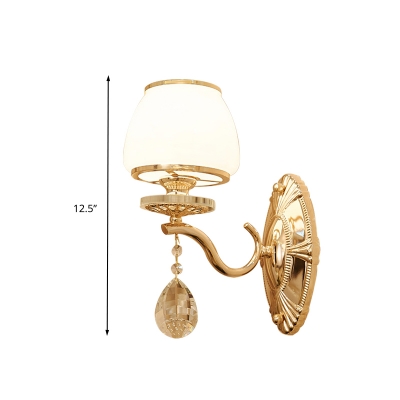 Dome Bedroom Wall Sconce Light Traditional Ivory Glass 1/2 Heads Brass Wall Lighting Fixture
