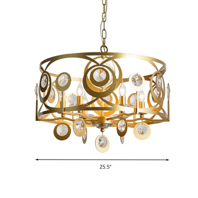 Drum Crystal Embedded Chandelier Pendant Light Traditional 4/6 Heads Bedroom Ceiling Lamp in Gold