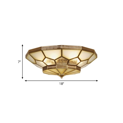 Faceted Living Room Flushmount Light Traditional Frosted Glass 3/4/6 Lights Brass Ceiling Lighting, 14