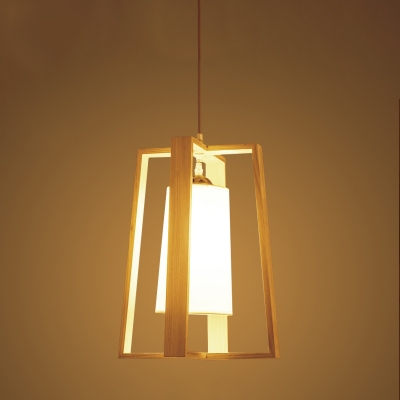 Frame Hanging Lighting Japanese Wood 1 Head Beige Ceiling Pendant Light, 10