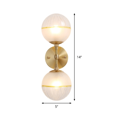 Frosted Glass Orb Sconce Light Modernist 2 Heads Brass Wall Mount Lighting for Living Room