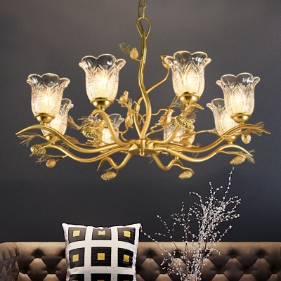 Frosted Glass Petal Chandelier Light Lodge Stylish 6/8 Heads Golden Hanging Lighting for Dining Room