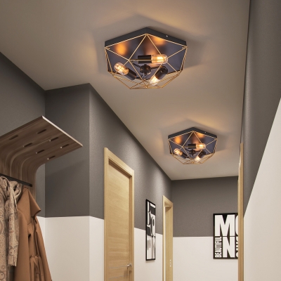 Geometric Metal Flush Mount Vintage 3 Lights Corridor Flush Pendant Ceiling Light in Black