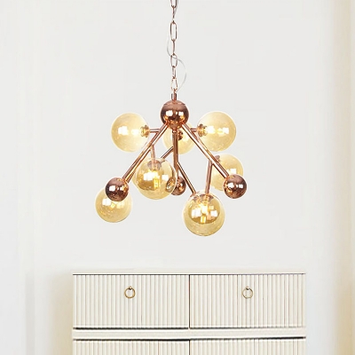 9 Bulbs Ceiling Suspension Lamp, Contemporary Amber Glass Chandelier Bulbs