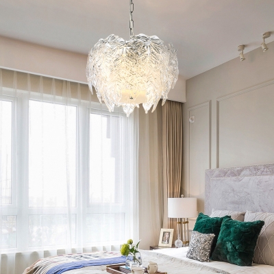 Globe Clear Textured Glass Hanging Lamp Simple 6 Heads Chandelier Light Fixture for Bedroom