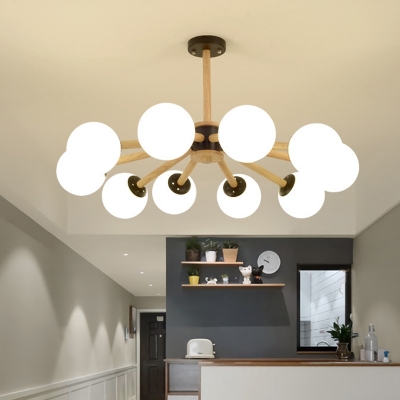 Globe White Glass Chandelier Lamp Contemporary Style 6/10 Heads Black Hanging Ceiling Light