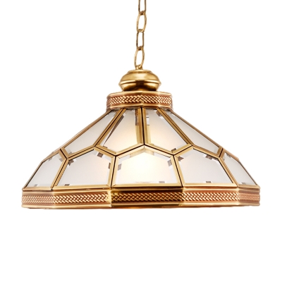 Gold 1 Head Pendant Light Traditional Frosted White Glass Bowl Suspended Lighting Fixture for Living Room
