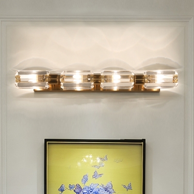 Gold 2/4-Bulb LED Wall Lamp Retro Crystal Block Linear Wall Mount Light for Living Room