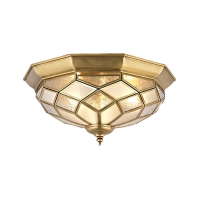 Gold 3/5 Lights Ceiling Mount Classic Frosted Class Faceted Flush Light Fixture for Bedroom, 18