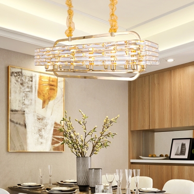 

Gold Rectangle Island Light Modernist 8 Bulbs Crystal Suspended Lighting Fixture for Bedroom, HL577640