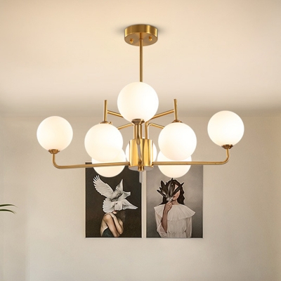 Gold Sphere Hanging Chandelier Modernist 8 Bulbs Frosted White Glass Ceiling Pendant Light