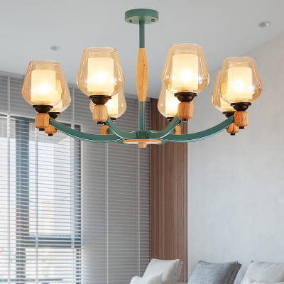 Grey/Green Cup Shape Chandelier Lighting Modernist 8 Lights Dimpled Blown Glass Pendant Ceiling Lamp