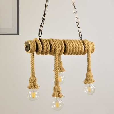 Lodge Style Exposed Island Lighting Rope 4 Lights Dining Room Island Ceiling Light in Beige