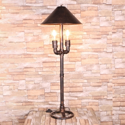 Metal Antique Style Bronze Table Lamp Conical 2 Lights Vintage Desk Light for Indoor