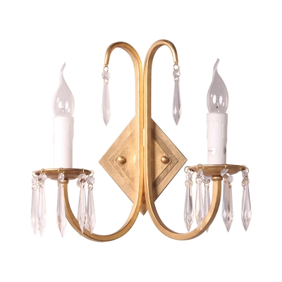 Metal Candelabra Wall Mount Lamp Traditional-Style 2 Lights Living Room Sconce in Gold