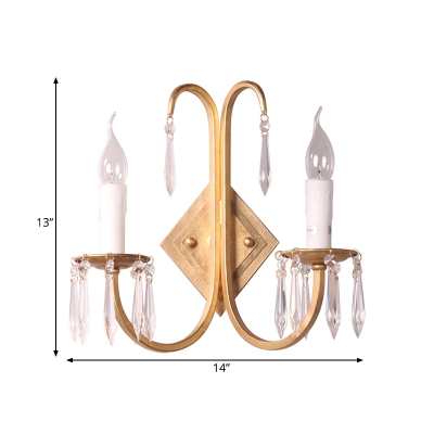 Metal Candelabra Wall Mount Lamp Traditional-Style 2 Lights Living Room Sconce in Gold