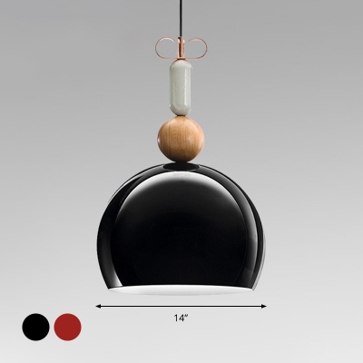 Metal Domed Shaped Drop Pendant Modern 1 Light Red/Black Hanging Light Fixture for Dining Room