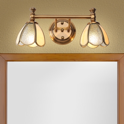 Metal Flower Vanity Mirror Light Traditional 2/3 Bulbs Bathroom Wall Lighting Fixture in Brass