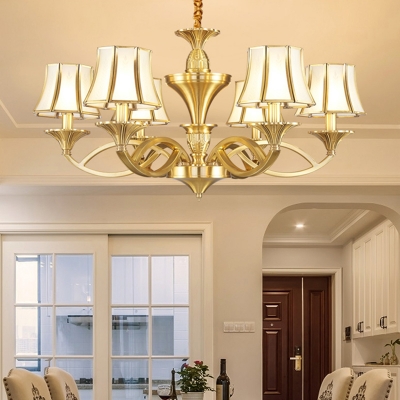 Metal Gold Chandelier Lighting Starburst 3/6/8 Heads Colony Pendant Light Fixture with Flared Opal Frosted Glass Shade