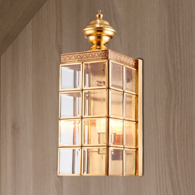 Metal Gold Sconce Light Fixture Rectangle 1/2-Head Traditional Wall Mount Lamp for Living Room