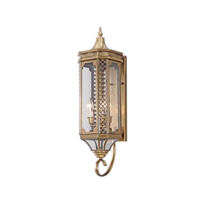 Metallic Craved Outdoor Wall Lantern Traditional 3 Bulbs Gold Finish Sconce Light